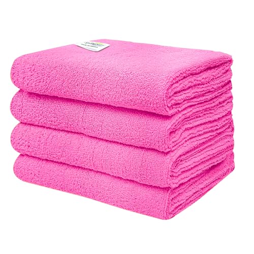 SOFTSPUN Microfiber Cloth, 40x60 Cms, 4 Piece Towel Set, 340 GSM (Pink) Multi-Purpose Super Soft Absorbent Cleaning Towels for Home, Kitchen, Car, Cleans & Polishes Everything in Your Home. - Image 1