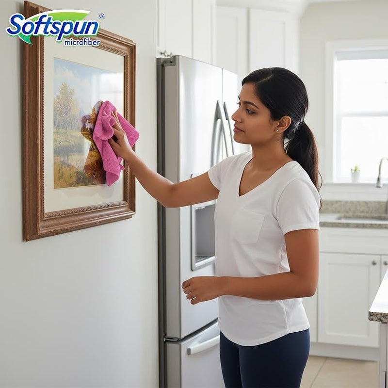 SOFTSPUN Microfiber Cloth, 40x60 Cms, 4 Piece Towel Set, 340 GSM (Pink) Multi-Purpose Super Soft Absorbent Cleaning Towels for Home, Kitchen, Car, Cleans & Polishes Everything in Your Home. - Image 2