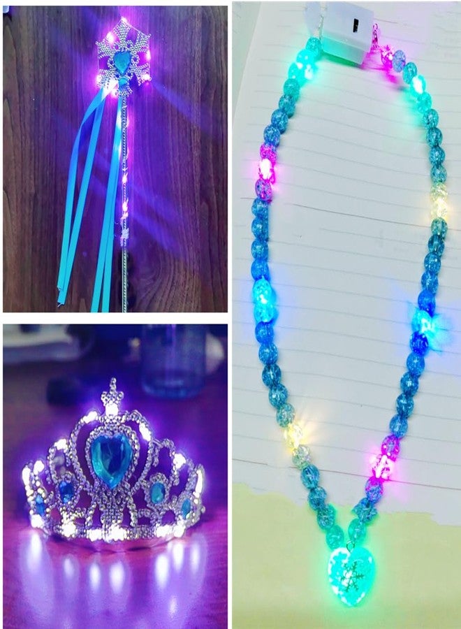 LEDPATY Girls Princess Cape LED Light Up Cloaks Halloween Dress Up with Tiara Crown, Wand,Necklace Pretend Play,Role Play & Dress Up (3-4T, White) - Image 5