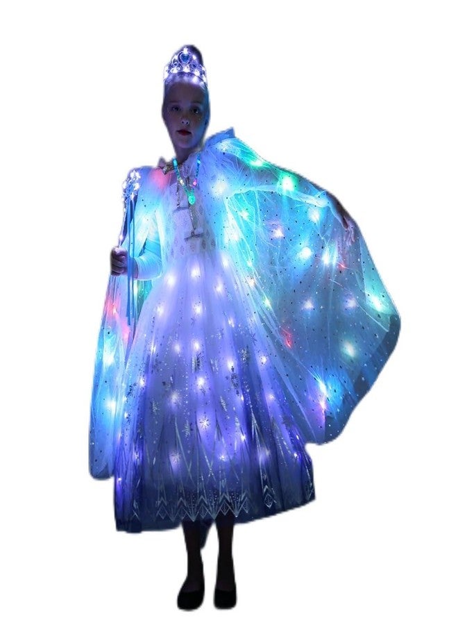 LEDPATY Girls Princess Cape LED Light Up Cloaks Halloween Dress Up with Tiara Crown, Wand,Necklace Pretend Play,Role Play & Dress Up (3-4T, White) - Image 2