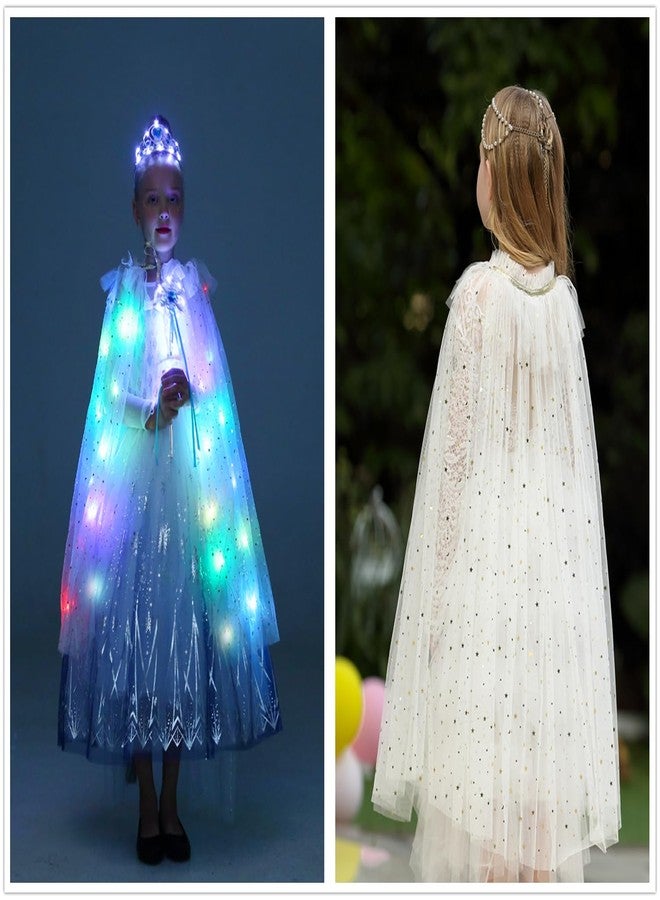 LEDPATY Girls Princess Cape LED Light Up Cloaks Halloween Dress Up with Tiara Crown, Wand,Necklace Pretend Play,Role Play & Dress Up (3-4T, White) - Image 4
