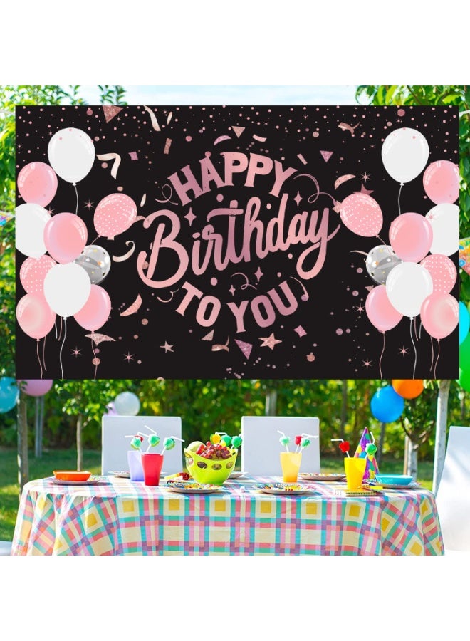 Mordely Black and Pink Happy Birthday Banner Backdrop Pink White Balloons Happy Birthday Party Banner Photography Background Birthday Party Decorations - Image 5