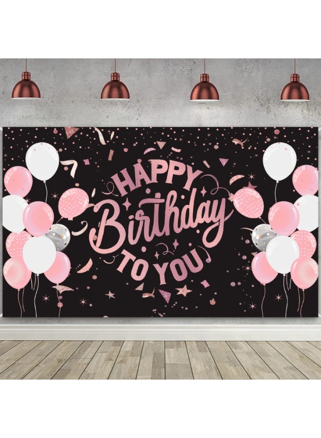 Mordely Black and Pink Happy Birthday Banner Backdrop Pink White Balloons Happy Birthday Party Banner Photography Background Birthday Party Decorations - Image 1
