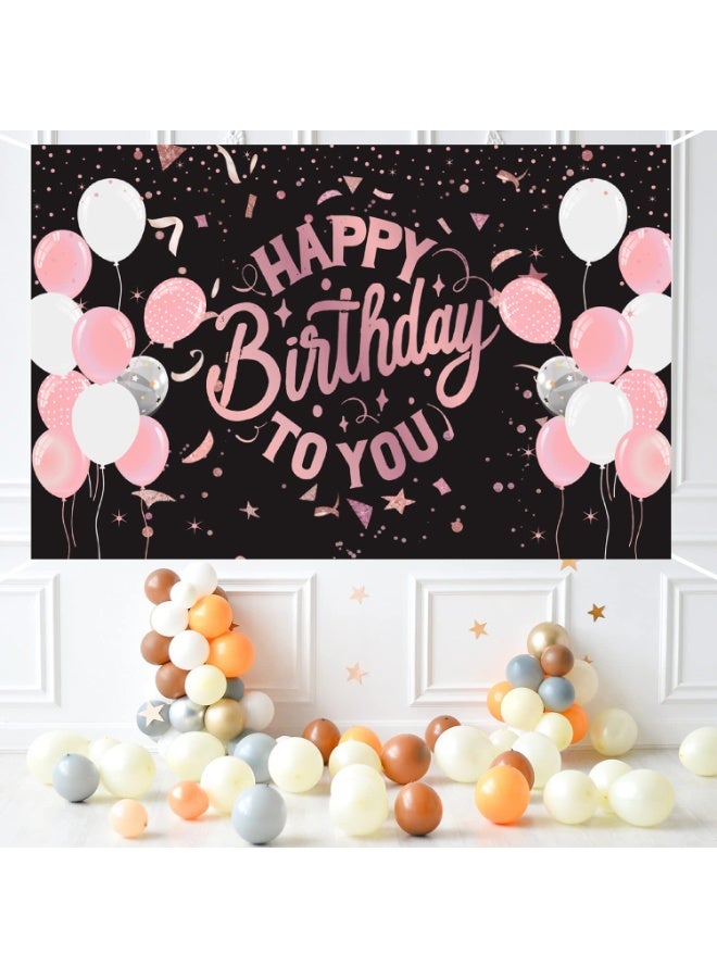 Mordely Black and Pink Happy Birthday Banner Backdrop Pink White Balloons Happy Birthday Party Banner Photography Background Birthday Party Decorations - Image 4