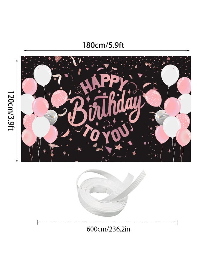 Mordely Black and Pink Happy Birthday Banner Backdrop Pink White Balloons Happy Birthday Party Banner Photography Background Birthday Party Decorations - Image 3