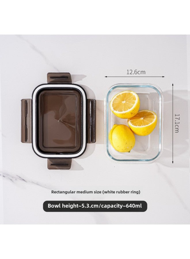 Rectangular Heat-resistant Glass Lunch Box Office Workers Can Enter The Microwave Oven Can Be Heated Lunch Box Refrigerator Glass Fresh-keeping Box-Specifications:Rectangular 640ML-semi-transparent Black Non-porous Cover White Rubber Ring-Color:high Borosilicate Glass  - Image 1