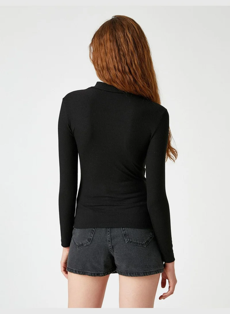 KOTON Zip Detail Long Sleeve T-Shirt