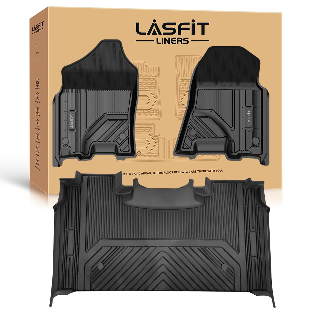 LASFIT Floor Mats 20192024 for Ram 1500 Crew Cab NOT Fit for Classic Model with Folded Rear UnderSeat Storage 4 Full Size Doors Bucket Seat All Weather TPE Custom Fit 1st 2nd Row Black
