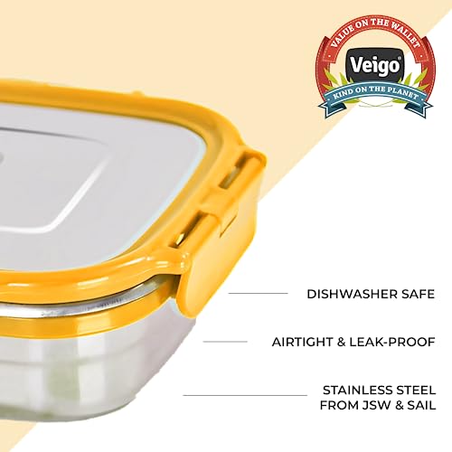 Veigo Stainless Steel Lunch Box Set for Office Men, Tiffin Box for Office Men, Lunch Box Set for Kids| Airtight & Leakproof| Jumbo Box with Veg Box(950 Ml+ 180 Ml) - Image 3