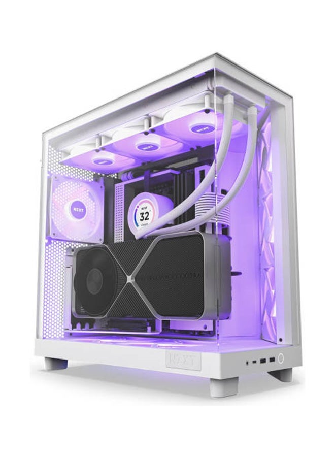 NZXT H6 Flow RGB Mid-Tower ATX PC Case, Dual-Chamber Layout, Tempered Glass, 3x F120 RGB Fans Included, High Airflow Front Panel, Supports ATX/mATX/ITX, 360mm Radiator Support, USB-C & USB 3.2 Gen1 Front I/O, Tool-Free Panels, White | CC-H61FW-R1  - Image 1