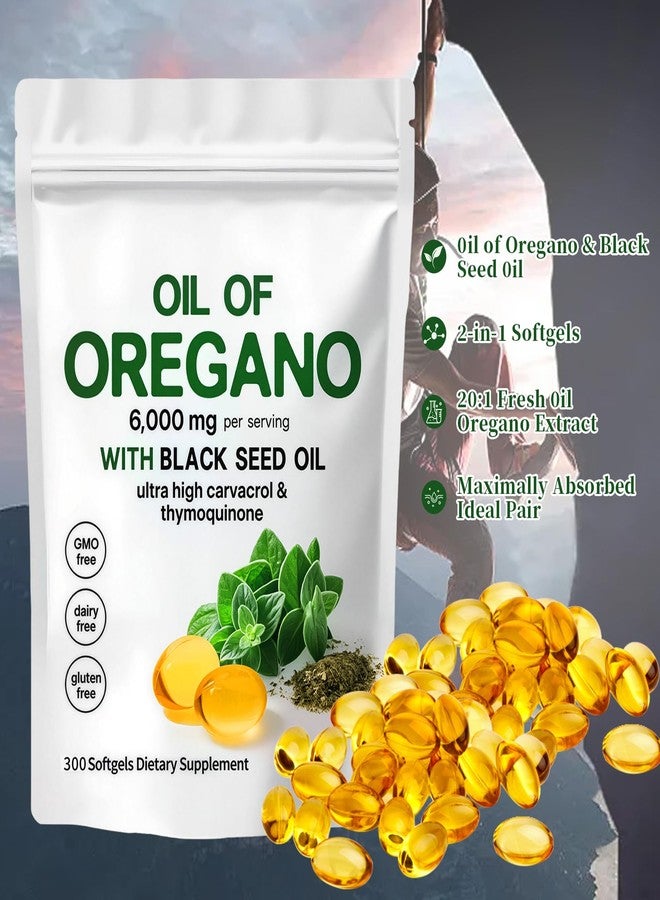 YATIME Oil of Oregano with Black Seed Oil,2-in-1 Oregano Oil Capsules Organic,6000mg Per Serving,300 Softgels,4X Strength Carvacrol & Thymoquinone,Non-GMO,Gluten Free & Immune Support - Image 4