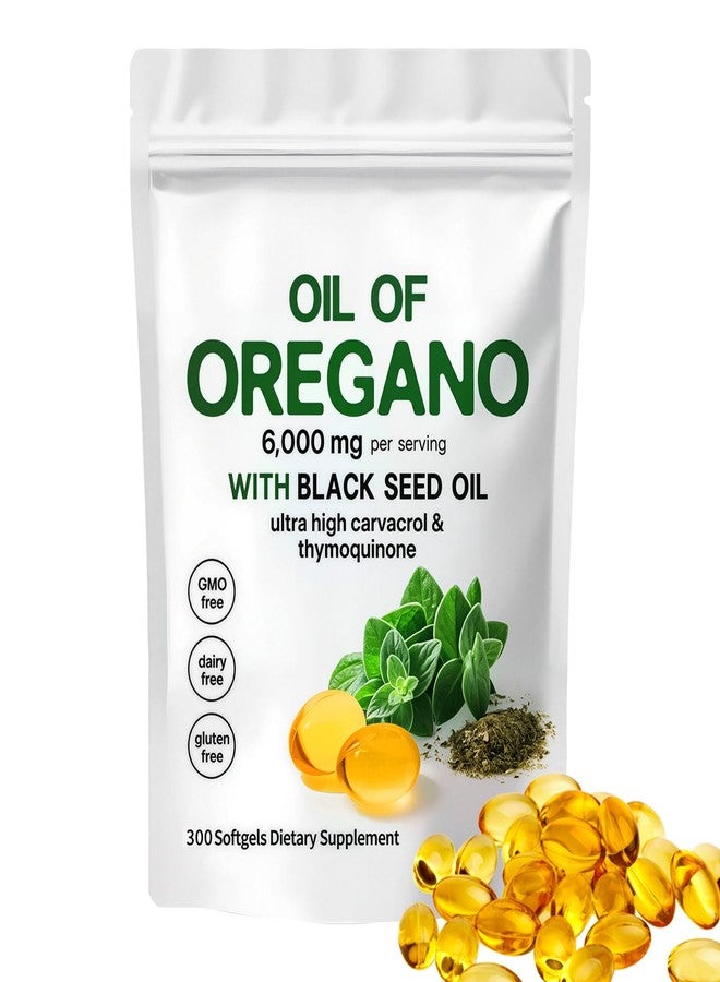 YATIME Oil of Oregano with Black Seed Oil,2-in-1 Oregano Oil Capsules Organic,6000mg Per Serving,300 Softgels,4X Strength Carvacrol & Thymoquinone,Non-GMO,Gluten Free & Immune Support - Image 1