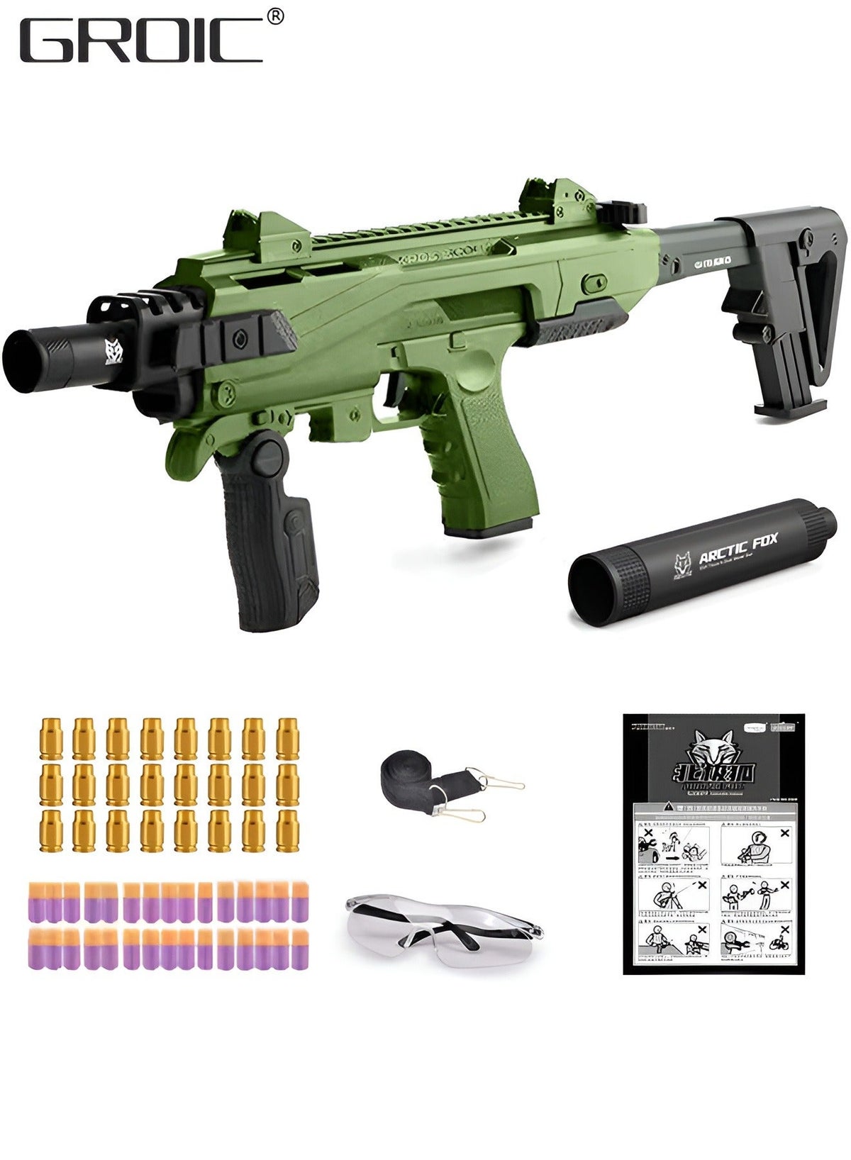 Shell Throwing Green Gun GROIC Combination Soft Bullet Toys Gun for Boys, Empty Shell Ejecting ...