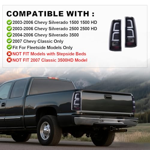 GRAND ORANGE LED Tail Lights Assembly W/Wiring Harness Compatible with Chevy Silverado 2003 2004 2005 2006 Smoke Lens Black Housing Rear Lights With White Light Bar GM2800174 GM2801174 - Image 2