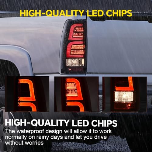 GRAND ORANGE LED Tail Lights Assembly W/Wiring Harness Compatible with Chevy Silverado 2003 2004 2005 2006 Smoke Lens Black Housing Rear Lights With White Light Bar GM2800174 GM2801174 - Image 3