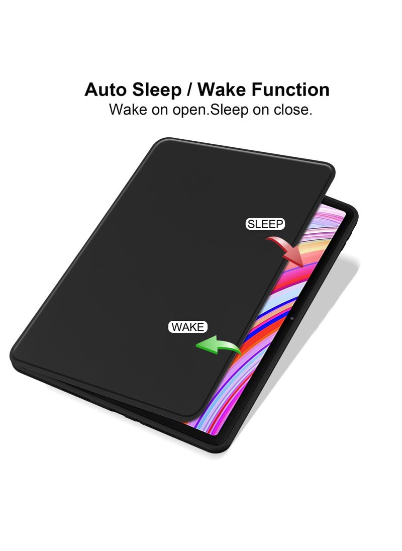 حقيبة دوارة متوافقة مع Redmi Pad Pro 12.1 بوصة / Xiaomi Poco Pad 12.1 بوصة ، غطاء حامل دوار 360 درجة ، غطاء قابل للعرض متعدد الزوايا مع حامل قلم رصاص أسود