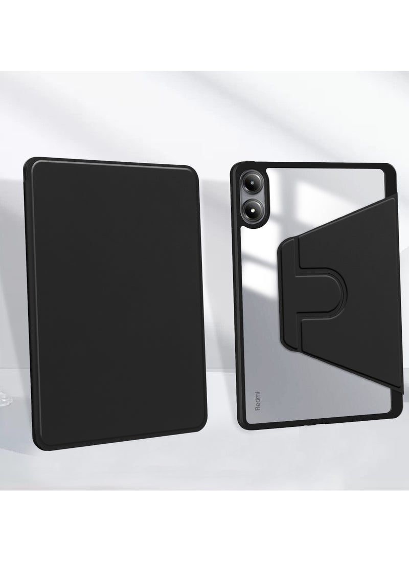 حقيبة دوارة متوافقة مع Redmi Pad Pro 12.1 بوصة / Xiaomi Poco Pad 12.1 بوصة ، غطاء حامل دوار 360 درجة ، غطاء قابل للعرض متعدد الزوايا مع حامل قلم رصاص أسود