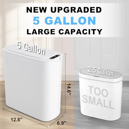 Cesun Motion Sensor Trash Can, 5 Gallon Automatic Bathroom Garbage Can with Lid, Touchless Smart Plastic Slim Wastebasket for Bathroom, Office, rv, Bedroom, Living Room, White - Image 2