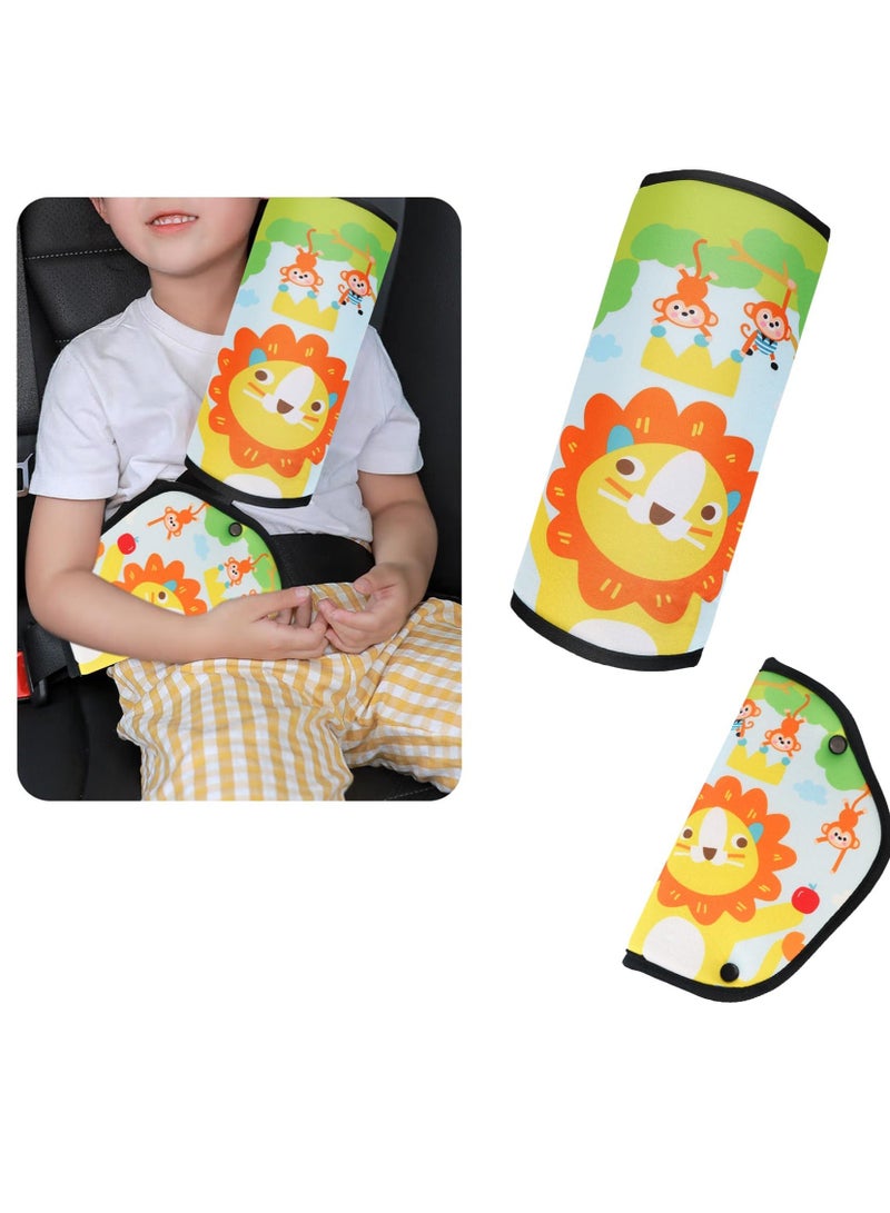 KASTWAVE Seat Belt Cover for Kids, 2 Pcs Kids Seatbelt Adjuster & Pillow, Kids Seatbelt Pillow, Seat Belt Strap Covers, Safety Strap Shoulder Belt Positioner Clip in Car for the safety of children  (Lion) - Image 1