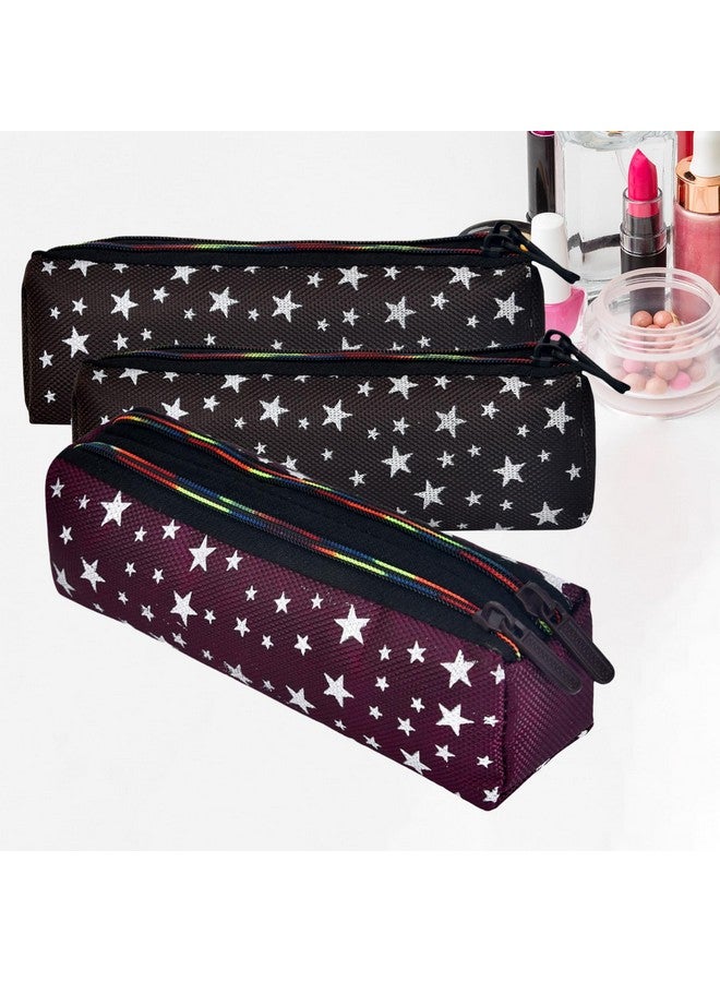 Kuber Industries Makeup Pouch | Rexine Cosmetic Pouch | Travel Makeup Pouch For Girls | Storage Makeup Bag | Star Makeup Pouch | Pack Of 3 | Multi - Image 1