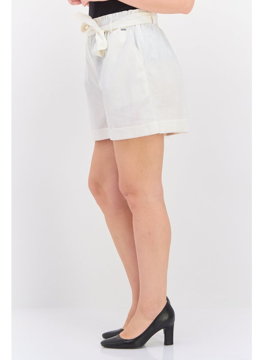 Pepe Jeans Women Plain Belted Basic Shorts, Off White  - Image 2