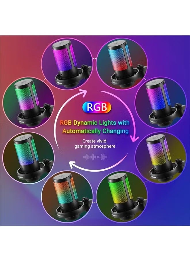 Gaming Microphone, USB PC Mic for Podcasts Videos, Streaming, Condenser Mic with Quick Mute, Tripod Stand, Pop Filter, RGB Indicator, Shock Mount (Black) - Image 5