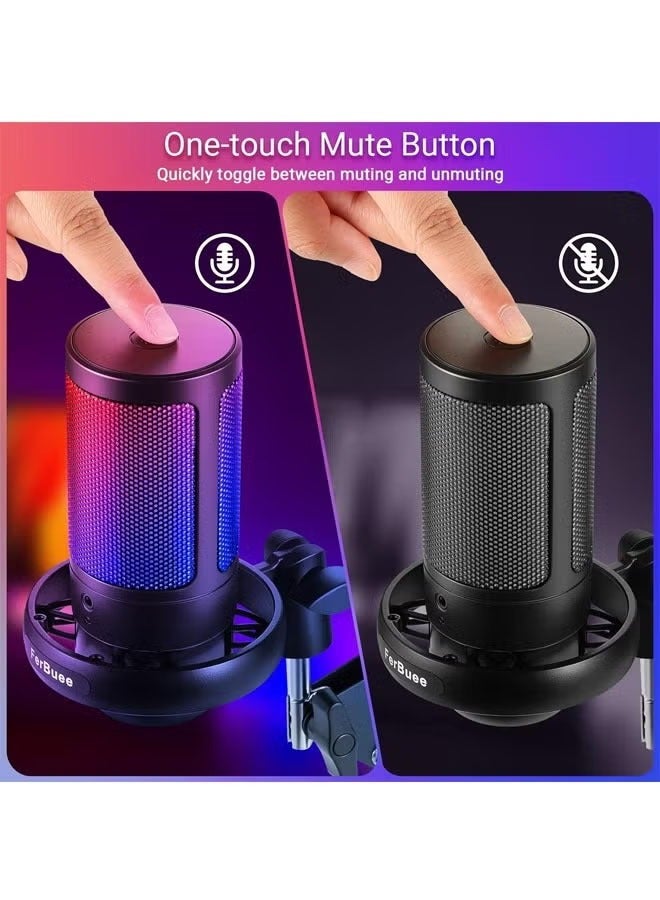 Gaming Microphone, USB PC Mic for Podcasts Videos, Streaming, Condenser Mic with Quick Mute, Tripod Stand, Pop Filter, RGB Indicator, Shock Mount (Black) - Image 4