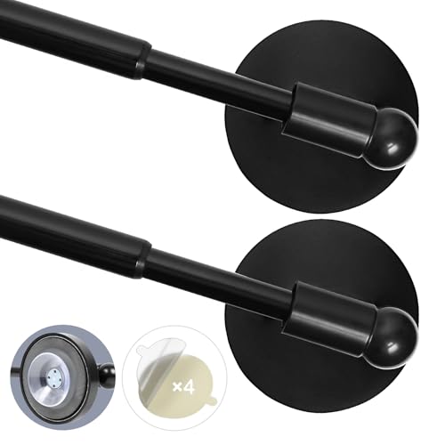 INSFITY Heavy Duty Magnetic Curtain Rods for Metal Door (16-28" Pack 2 Black) Magnetic Cafe Curtain Rod with Strong Magnet & Suction-Cup (Patent Pending) - Image 1