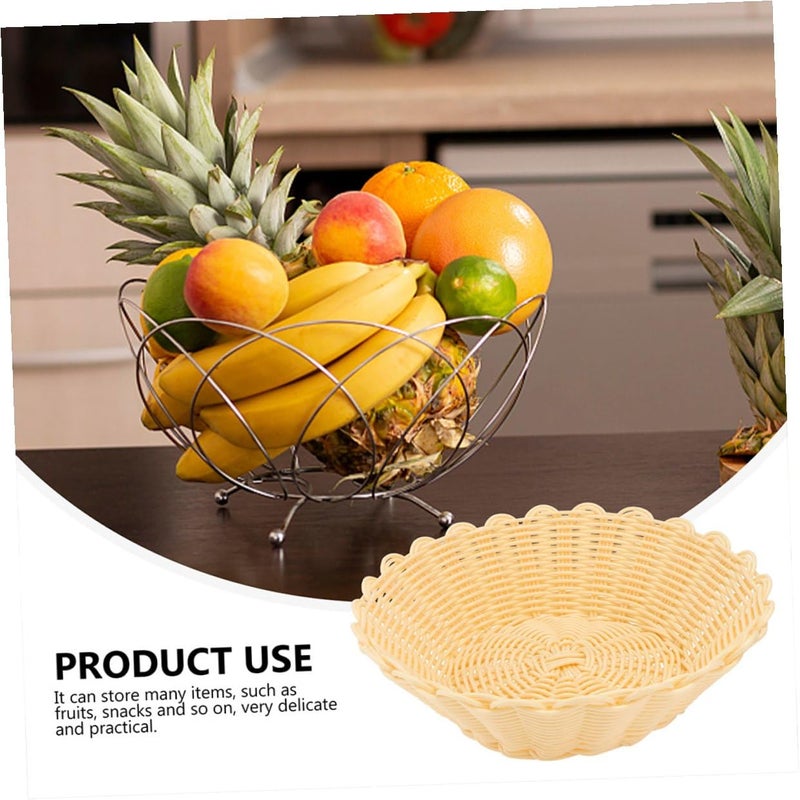 2Pcs Round Woven Bread Fruit Baskets Rattan Style 18x7cm Kitchen Storage - Image 4