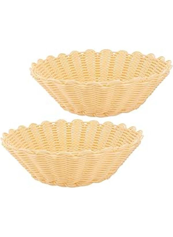 2Pcs Round Woven Bread Fruit Baskets Rattan Style 18x7cm Kitchen Storage - Image 1