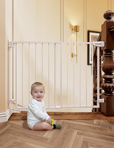 Babelio 29.7-46.5" No Bottom Bar Baby/Dog Gate for Stairs, House and Doorways, Auto Close Safety Pet Gates with Large Walk Thru Door, Hardware Mount, White - Image 1