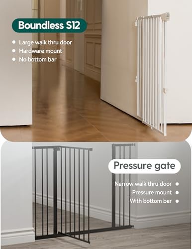 Babelio 29.7-46.5" No Bottom Bar Baby/Dog Gate for Stairs, House and Doorways, Auto Close Safety Pet Gates with Large Walk Thru Door, Hardware Mount, White - Image 3