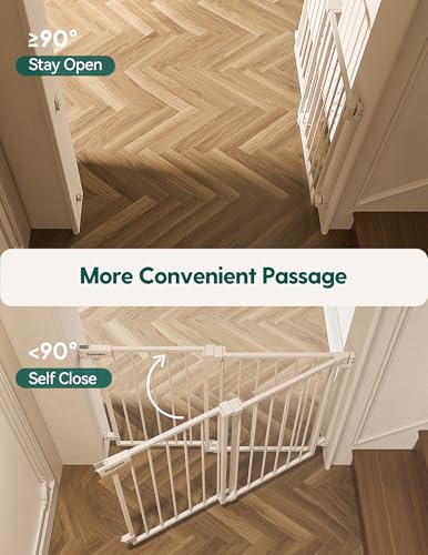 Babelio 29.7-46.5" No Bottom Bar Baby/Dog Gate for Stairs, House and Doorways, Auto Close Safety Pet Gates with Large Walk Thru Door, Hardware Mount, White - Image 4