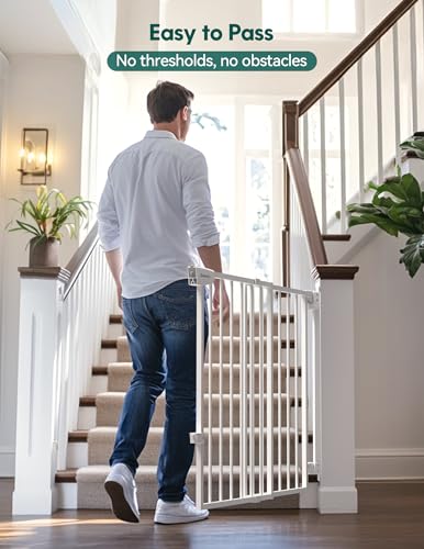Babelio 29.7-46.5" No Bottom Bar Baby/Dog Gate for Stairs, House and Doorways, Auto Close Safety Pet Gates with Large Walk Thru Door, Hardware Mount, White - Image 2