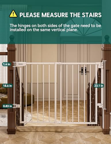 Babelio 29.7-46.5" No Bottom Bar Baby/Dog Gate for Stairs, House and Doorways, Auto Close Safety Pet Gates with Large Walk Thru Door, Hardware Mount, White - Image 5