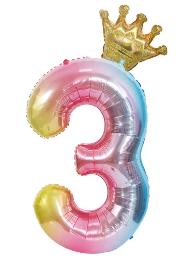 بالون رقم 3 مع تاج قابل للفصل، سهل النفخ والتفريغ وقابل لإعادة الاستخدام، بالونات مايلر من رقائق الفويل الفاخرة لأعياد الميلاد واحتفالات الذكرى السنوية وديكورات الحفلات (40 بوصة، متعددة الألوان) - Image 1