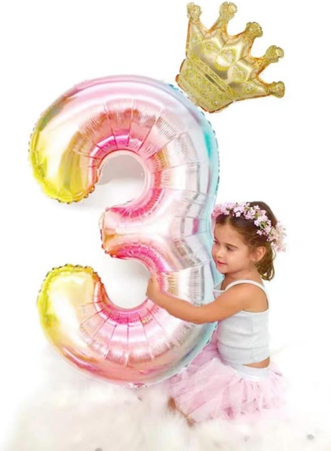 بالون رقم 3 مع تاج قابل للفصل، سهل النفخ والتفريغ وقابل لإعادة الاستخدام، بالونات مايلر من رقائق الفويل الفاخرة لأعياد الميلاد واحتفالات الذكرى السنوية وديكورات الحفلات (40 بوصة، متعددة الألوان) - Image 4