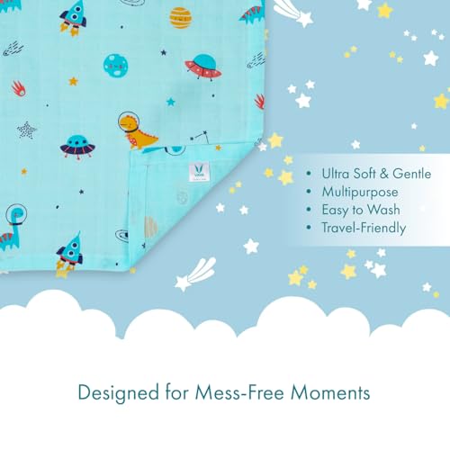 VAYA LY'L-Sun Baby Burp Cloth & Wash Cloth, Newborn Baby Essentials, Ultra-Soft & Quick Absorbent, 100% Cotton, Gentle on Baby’s Skin, Multipurpose Baby Towel for Newborn Babies, Color - Dino Space - Image 5