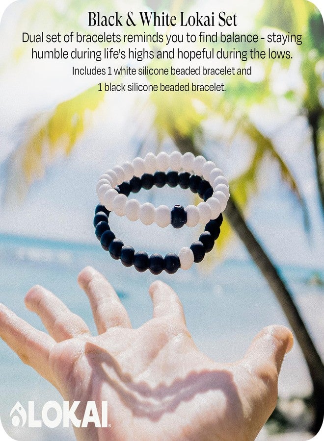 Lokai Silicone Beaded Bracelets for Men & Women - Black & White Matching Bracelets, Couples Friendship Bracelets - Jewelry Fashion Bracelet Slides-On for Comfortable Fit - Image 2