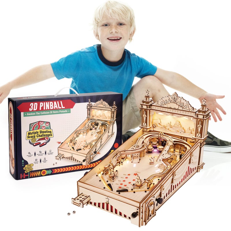 ROBOTIME Pinball Machince EG01 Wooden Puzzles for Adults Miniature Pinball 3D Puzzle - Image 3