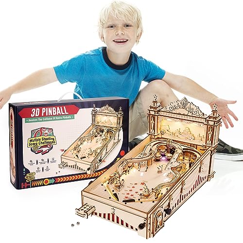 ROBOTIME Pinball Machince EG01 Wooden Puzzles for Adults Miniature Pinball 3D Puzzle - Image 1