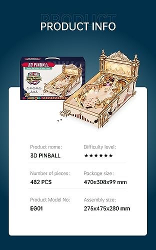ROBOTIME Pinball Machince EG01 Wooden Puzzles for Adults Miniature Pinball 3D Puzzle - Image 5