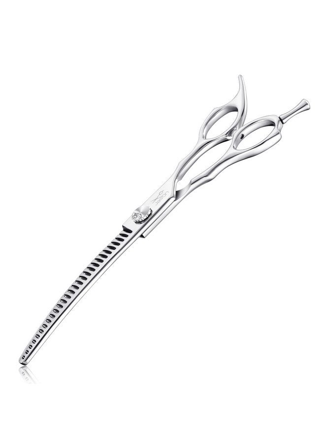 جيسون مقص كلاب منحني مقاس 7 بوصات من جيسون - مقص مريح للحيوانات الأليفة، مقص فضي منحني للكلاب، مقص احترافي للعناية بالحيوانات الأليفة (28 سنًا، منحني للأسفل) - Image 1