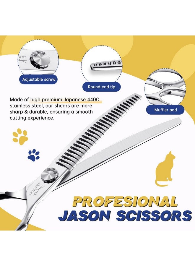 جيسون مقص كلاب منحني مقاس 7 بوصات من جيسون - مقص مريح للحيوانات الأليفة، مقص فضي منحني للكلاب، مقص احترافي للعناية بالحيوانات الأليفة (28 سنًا، منحني للأسفل) - Image 3
