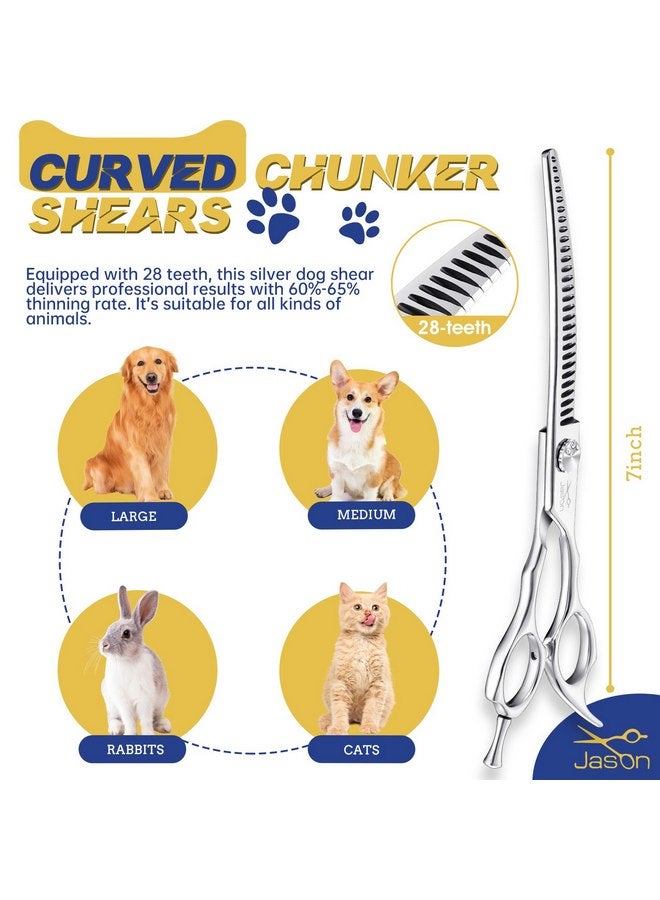جيسون مقص كلاب منحني مقاس 7 بوصات من جيسون - مقص مريح للحيوانات الأليفة، مقص فضي منحني للكلاب، مقص احترافي للعناية بالحيوانات الأليفة (28 سنًا، منحني للأسفل) - Image 2