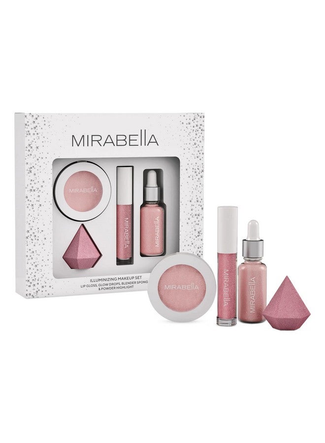 Mirabella 4Piece Makeup Set For Women & Girls Illuminizing Holiday Gift Setmakeup Set Includes Lip Gloss Glow Drops Powder Highlight & Blender Spongetalcfree & Paraben Free Cosmetic Set - Image 1