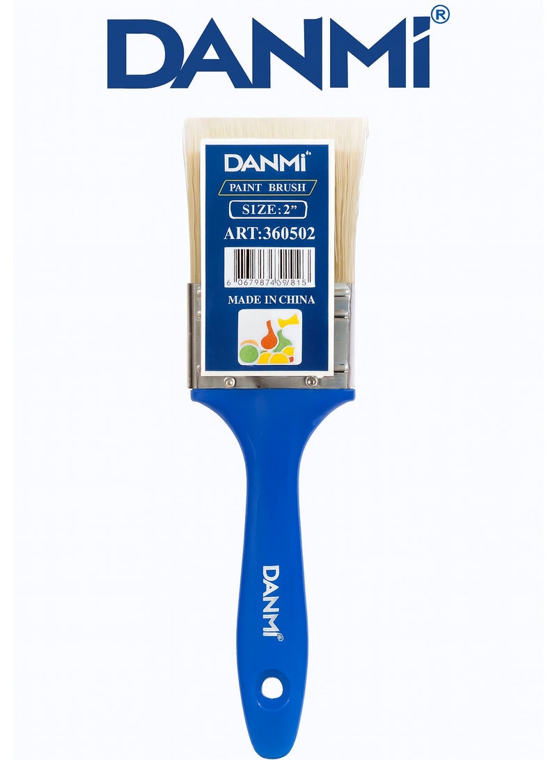 DANMI Paint Brush – 2 Inch (≈ 50.8 mm) – Blue Plastic Handle with Metal Ferrule, Dual Rivets – ART:360502 – Made in China - Image 1