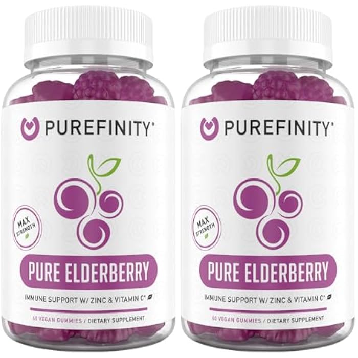 PUREFINITY Elderberry Gummies with Sambucus, Vitamin C, and Zinc – Your Perfect Daily 3-in-1 Supplement for Kids & Adults – Gluten Free, Non-GMO, Vegan, 60 Count (Pack of 2) - Image 1