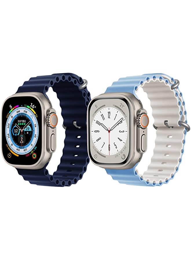 IAF Silicone Ocean Band Strap for Apple Watch Ultra 8 49mm Navy Blue Single Color Strap with Sky Blue/White Double Side Strap Set of 2