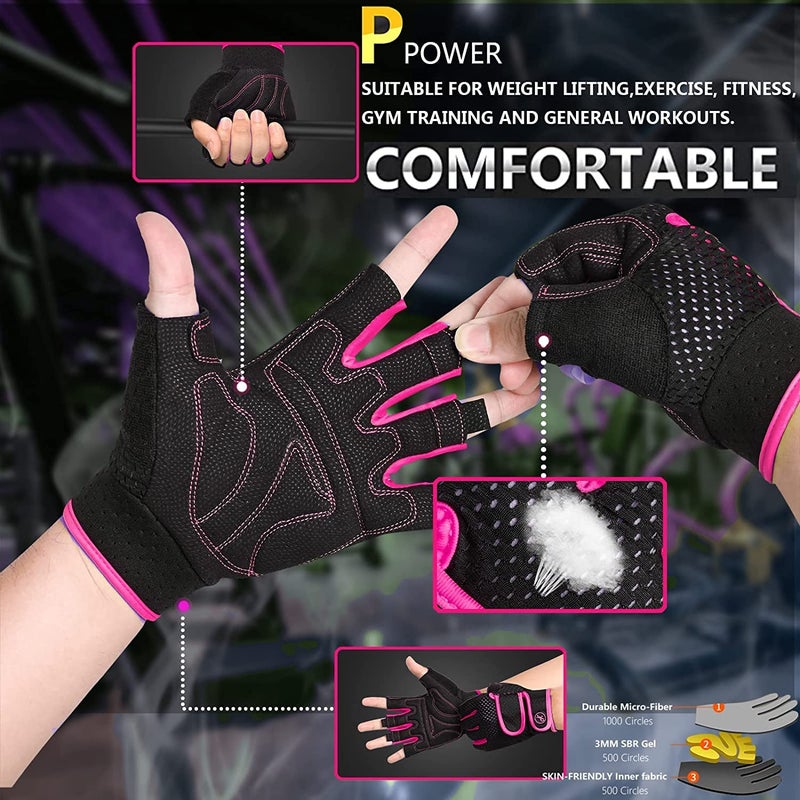 MOREOK Workout Gloves Padded Weight Lifting Gloves for Men/Women Pink-S - Image 5